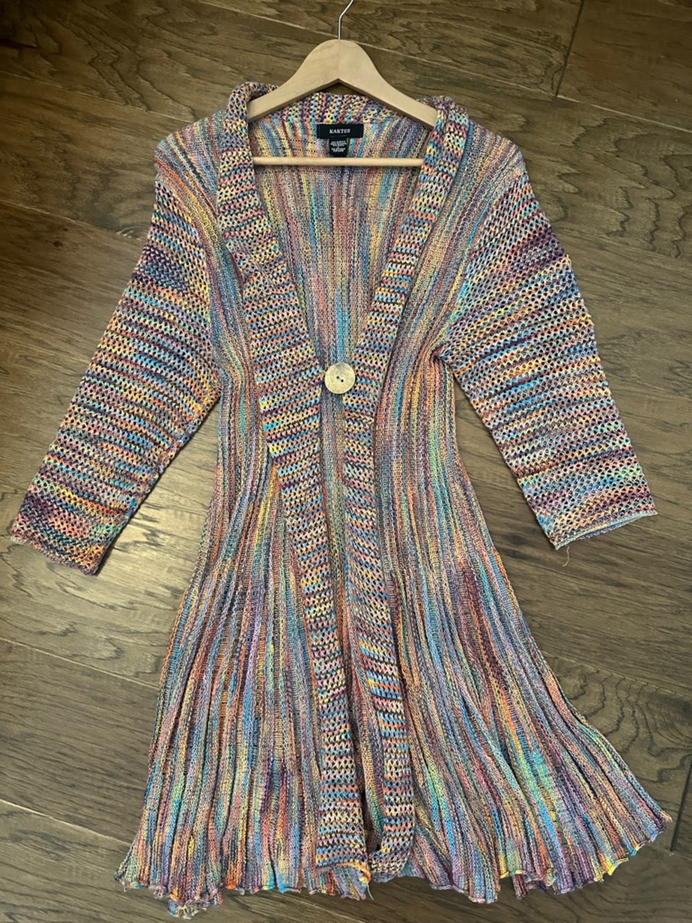 Kaktus Boho Rainbow Space-Dye Open Knit Cardigan Sweater - Large